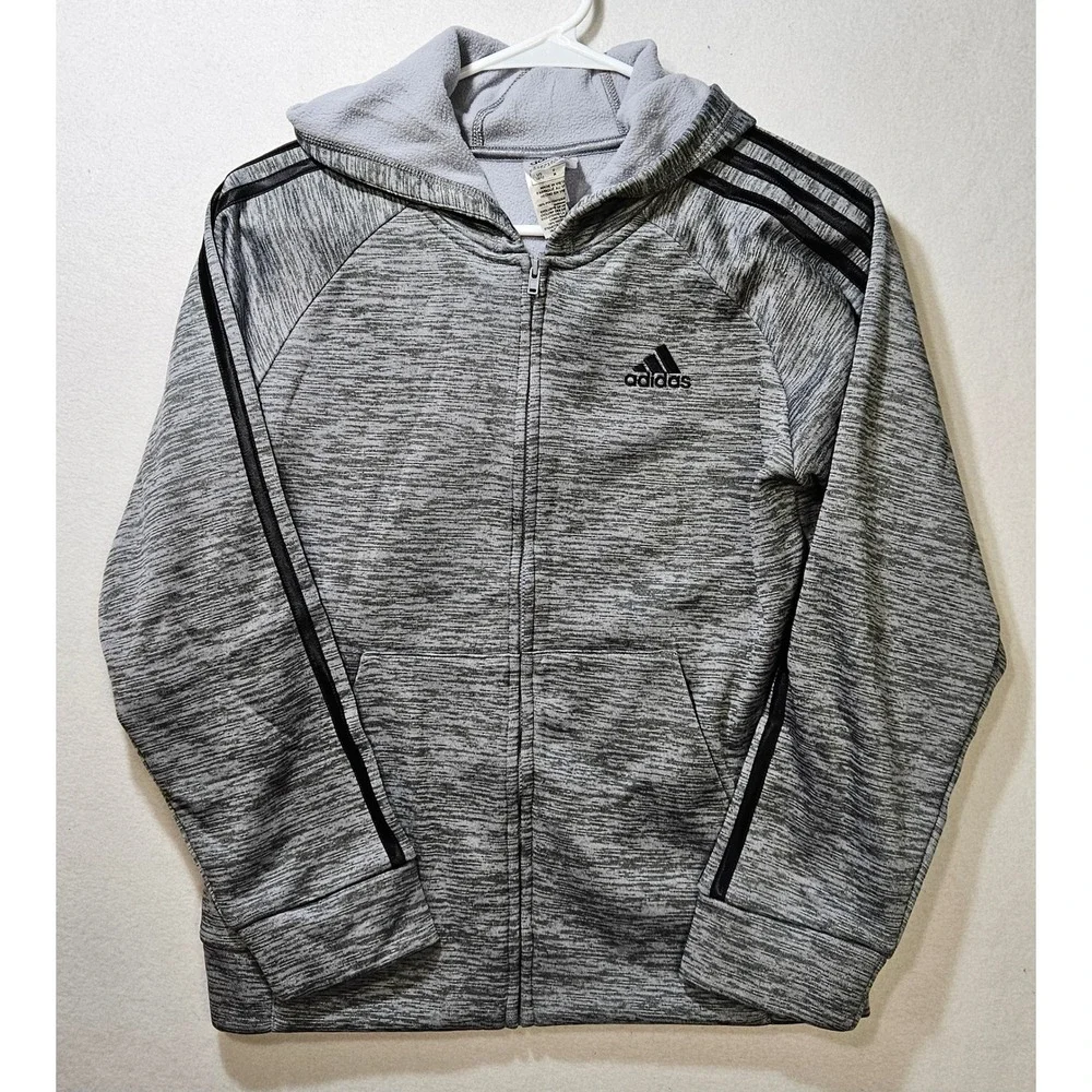 Adidas Boy's Full Zip Hooded Jacket w/Pockets, Gray/Black, AP5539, Size MD, NEW